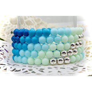 Blue ombre glass bead bracelet stack